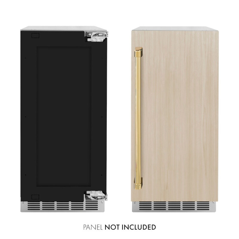 ZLINE Autograph Edition 15 in. Touchstone Clear Cube Ice Maker with Drain Pump and Panel Ready Door with Polished Gold Handle (ICCDPZ-15-G) ICCDPZ15G