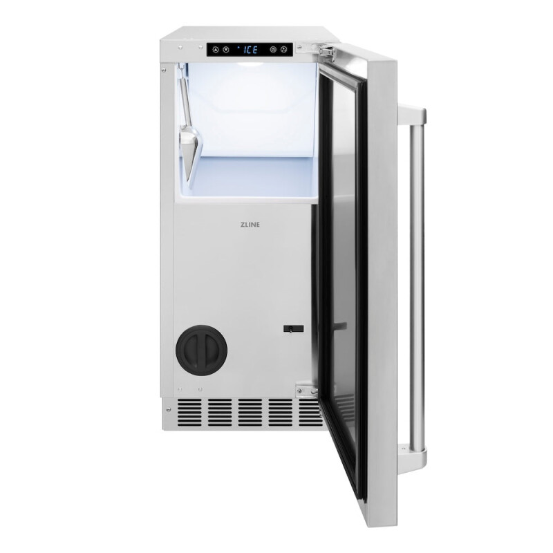 ZLINE 15 in. Touchstone Clear Cube Ice Maker with Drain Pump and Solid Stainless Steel Door (ICCD-ST-15) ICCDST15