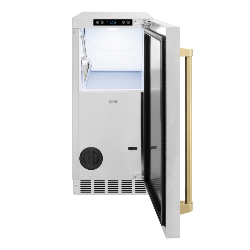 Autograph Edition 15 In. Touchstone Clear Cube Ice Maker With Drain Pump And Satin Stainless Steel Door With Champagne Bronze Handle ICCDZSN15CB