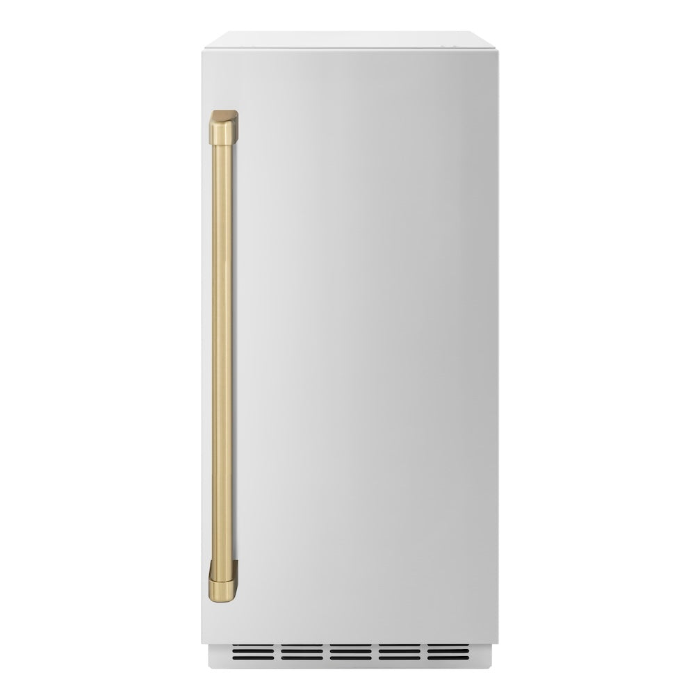 ZLINE Autograph Edition 15 in. Touchstone Clear Cube Ice Maker with Drain Pump and Solid Stainless Steel Door with Champagne Bronze Handle (ICCDZ-ST-15-CB) ICCDZST15CB