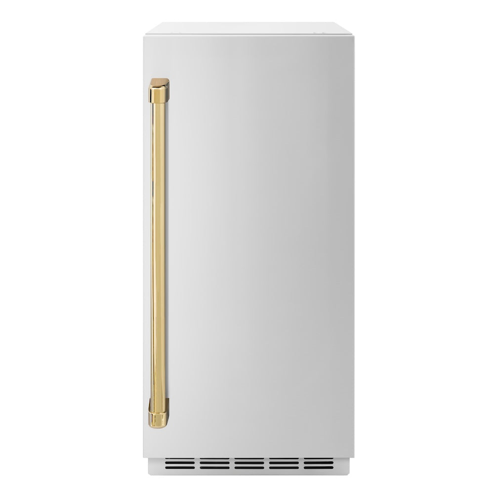 ZLINE Autograph Edition 15 in. Touchstone Clear Cube Ice Maker with Drain Pump and Solid Stainless Steel Door with Polished Gold Handle (ICCDZ-ST-15-G) ICCDZST15G