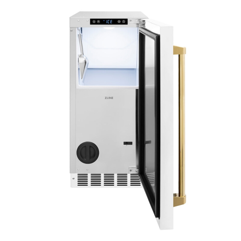 Autograph Edition 15 In. Touchstone Clear Cube Ice Maker With Drain Pump And White Matte Door With Polished Gold Handle ICCDZWM15G
