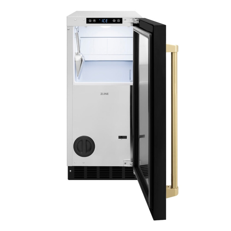 Autograph Edition 15 In. Touchstone Gourmet Ice Maker With Drain Pump And Black Matte Door With Champagne Bronze Handle IGMDZBLM15CB