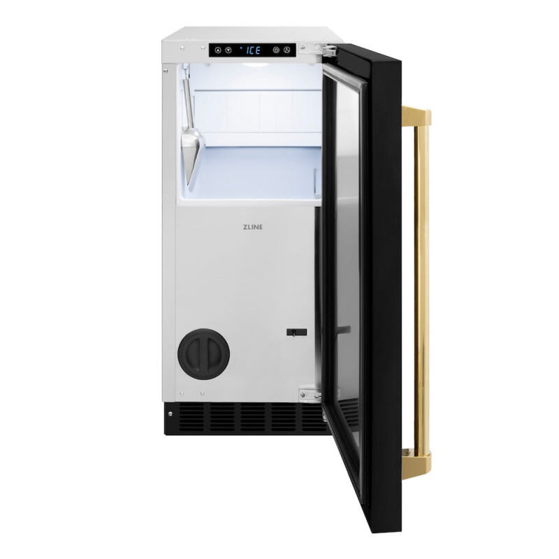 Autograph Edition 15 In. Touchstone Gourmet Ice Maker With Drain Pump And Black Matte Door With Polished Gold Handle IGMDZBLM15G