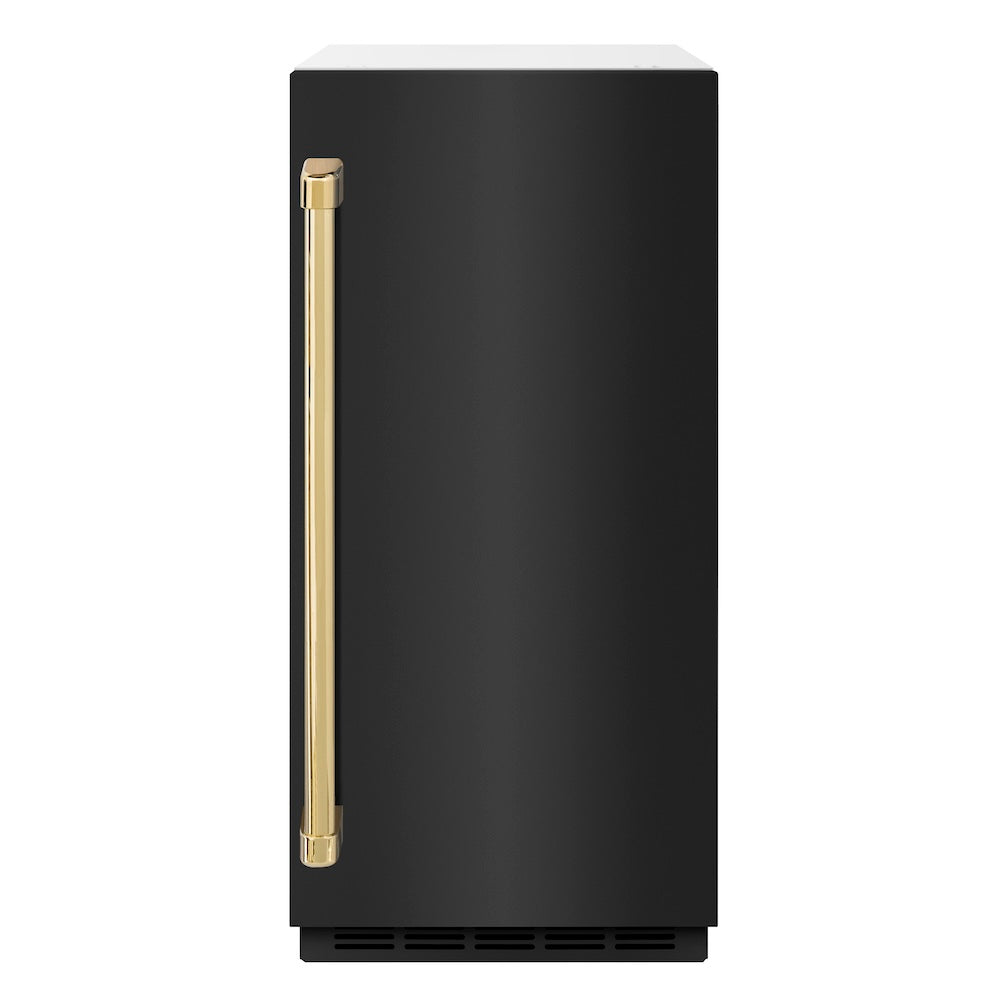 ZLINE Autograph Edition 15 in. Touchstone Gourmet Ice Maker with Drain Pump and Black Stainless Steel Door with Polished Gold Handle (IGMDZ-BS-15-G) IGMDZBS15G