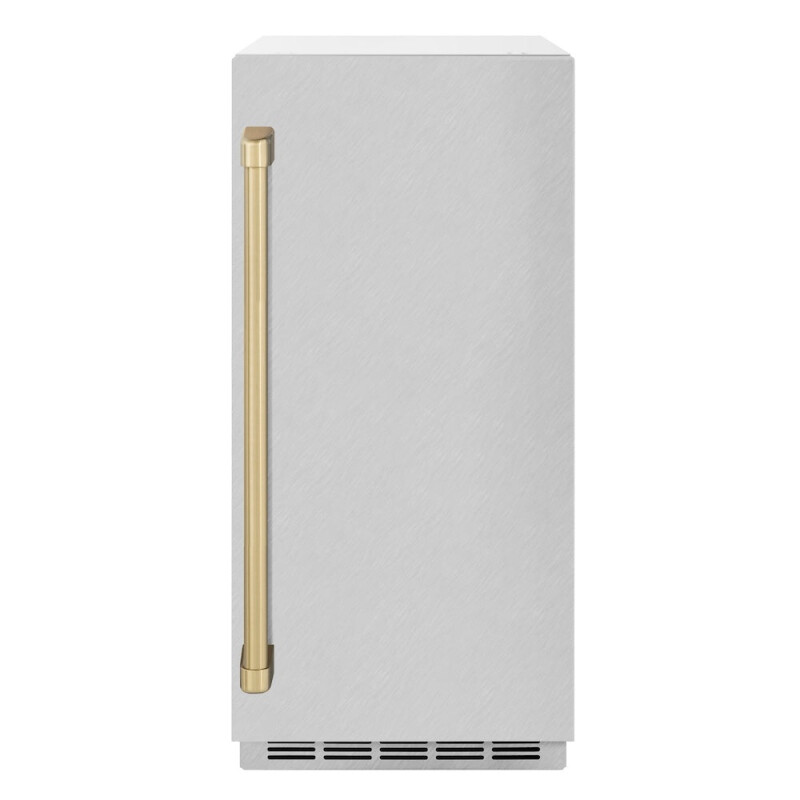 Autograph Edition 15 In. Touchstone Gourmet Ice Maker With Drain Pump And Satin Stainless Steel Door With Champagne Bronze Handle IGMDZSN15CB