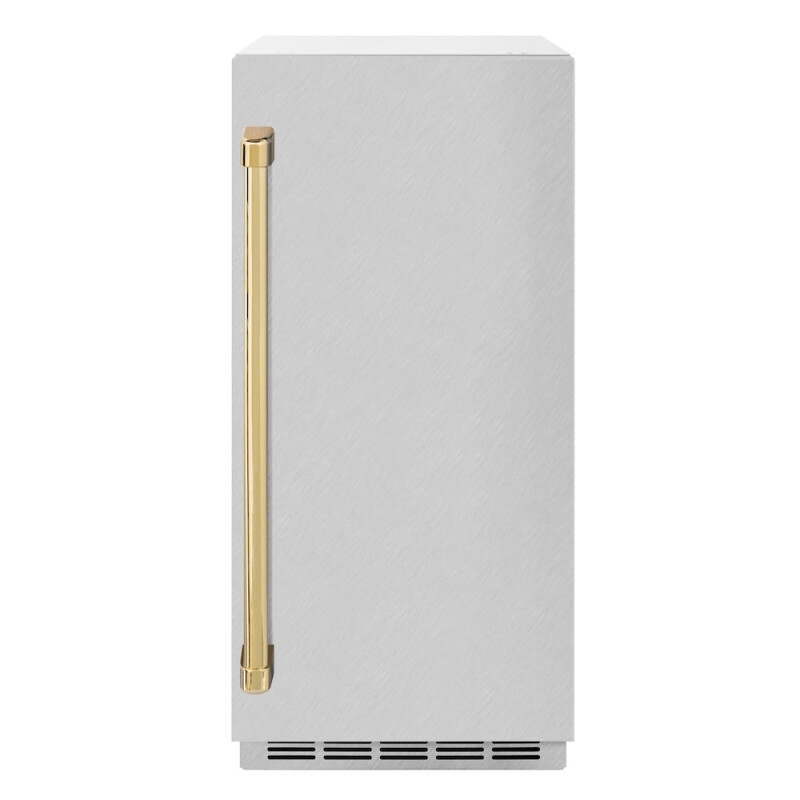 Autograph Edition 15 In. Touchstone Gourmet Ice Maker With Drain Pump And Satin Stainless Steel Door With Polished Gold Handle IGMDZSN15G