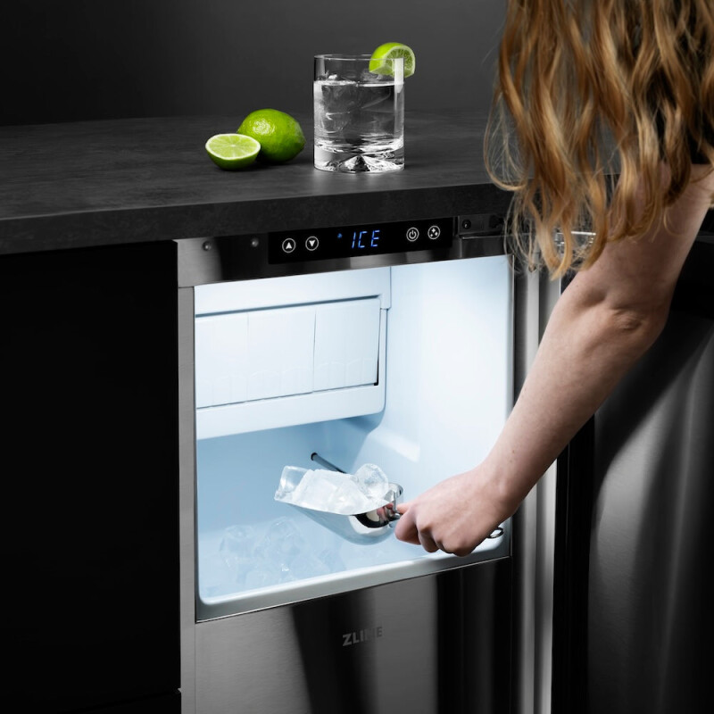 Autograph Edition 15 In. Touchstone Gourmet Ice Maker With Drain Pump And Satin Stainless Steel Door With Matte Black Handle IGMDZSN15MB