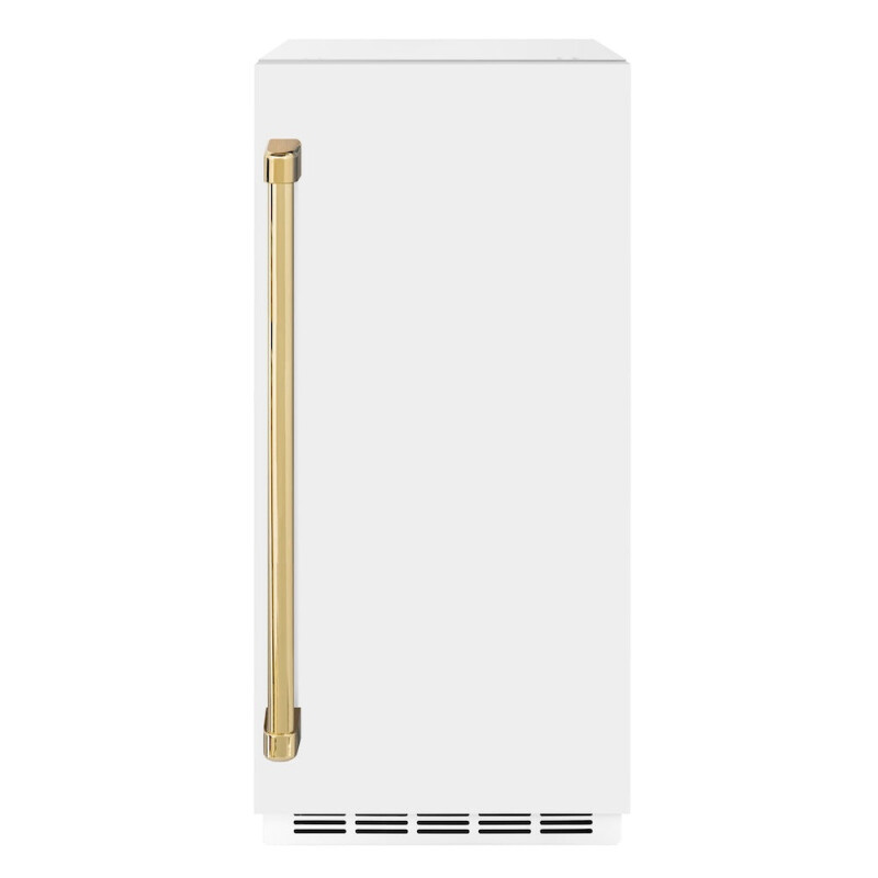 ZLINE Autograph Edition 15 in. Touchstone Gourmet Ice Maker with Drain Pump and White Matte Door with Polished Gold Handle (IGMDZ-WM-15-G) IGMDZWM15G