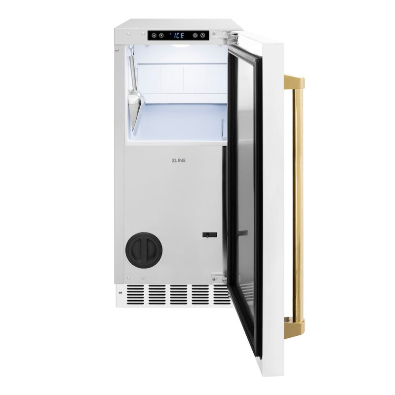 Autograph Edition 15 In. Touchstone Gourmet Ice Maker With Drain Pump And White Matte Door With Polished Gold Handle IGMDZWM15G