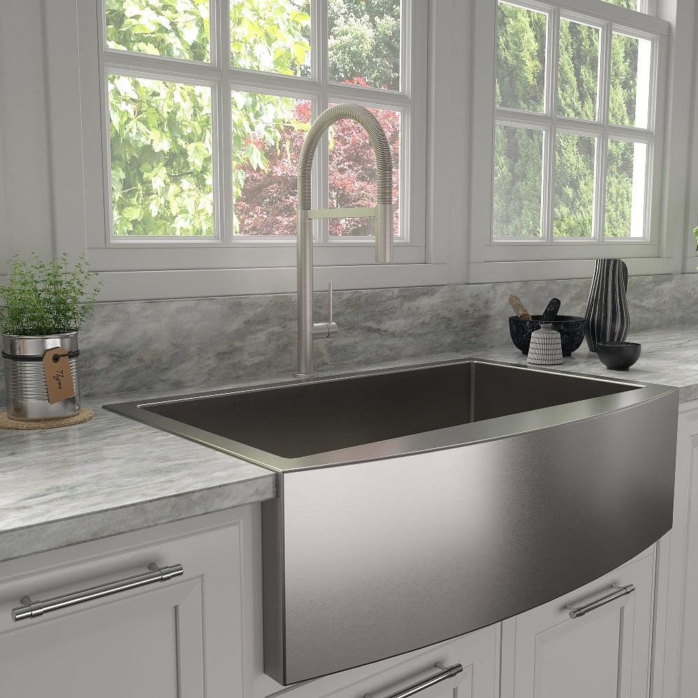 Incline Pull Down Single Handle Kitchen Faucet In Brushed Nickel INCKFBN