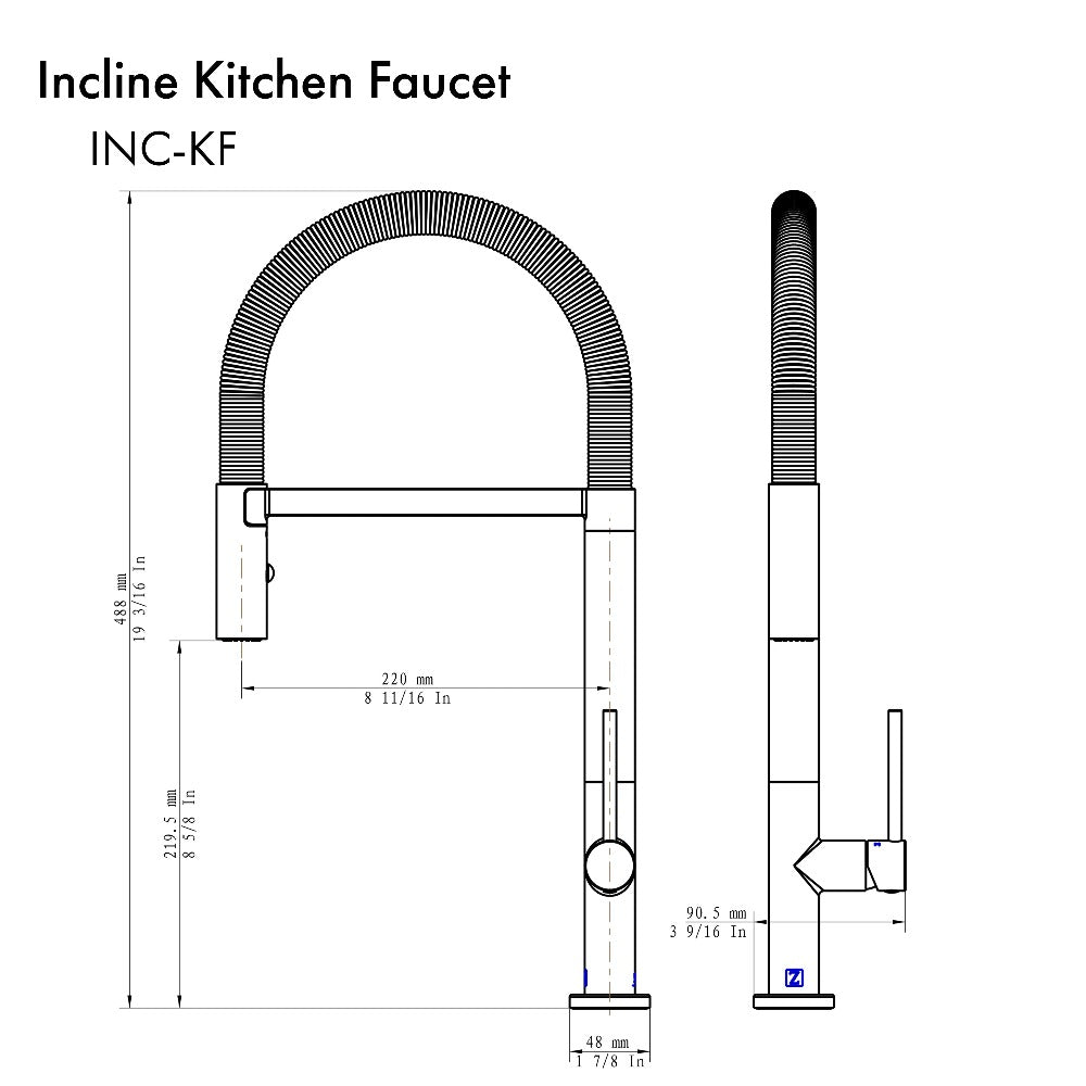 Incline Pull Down Single Handle Kitchen Faucet In Brushed Nickel INCKFBN