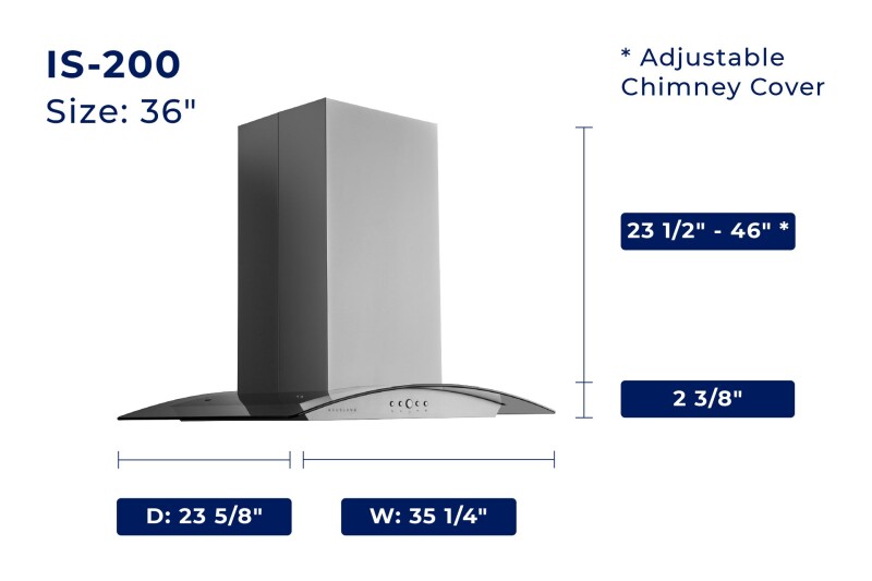 36" Canopy Island Range Hood - Convertible - Dual Control Panel IS200SS36