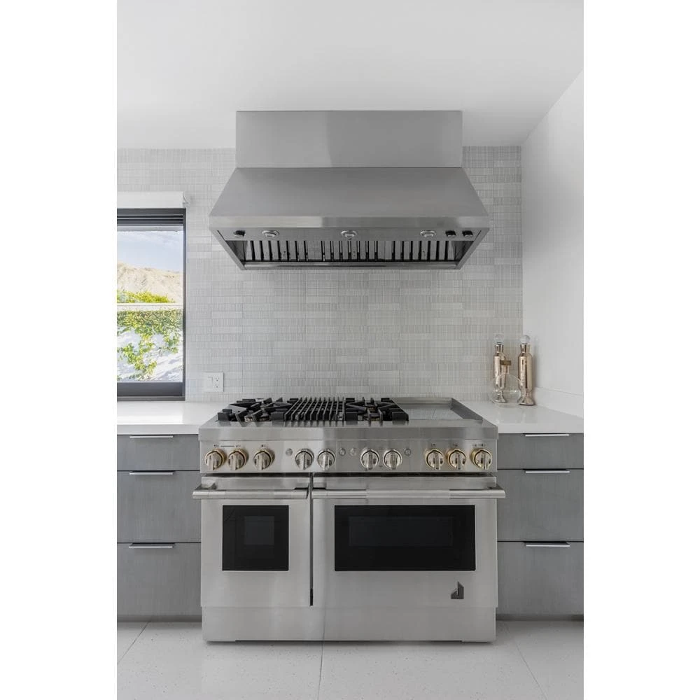 RISE⢠48" Dual-Fuel Professional-Style Range with Chrome-Infused Griddle and Grill JDRP748HL