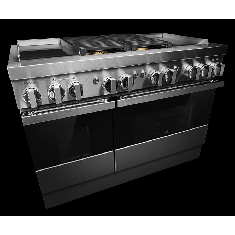 NOIR 48" Dual-Fuel Professional Range with Dual Chrome-Infused Griddles JDRP848HM, product image 2 of 5
