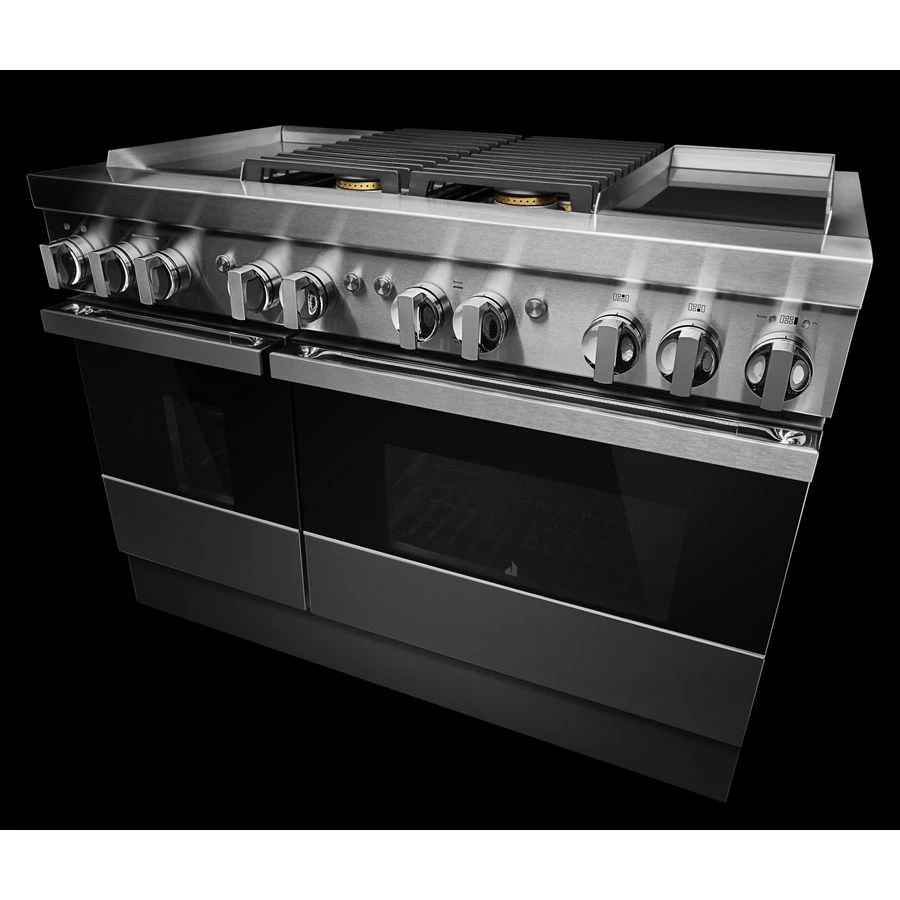NOIR 48" Dual-Fuel Professional Range with Dual Chrome-Infused Griddles JDRP848HM, product image 3 of 5