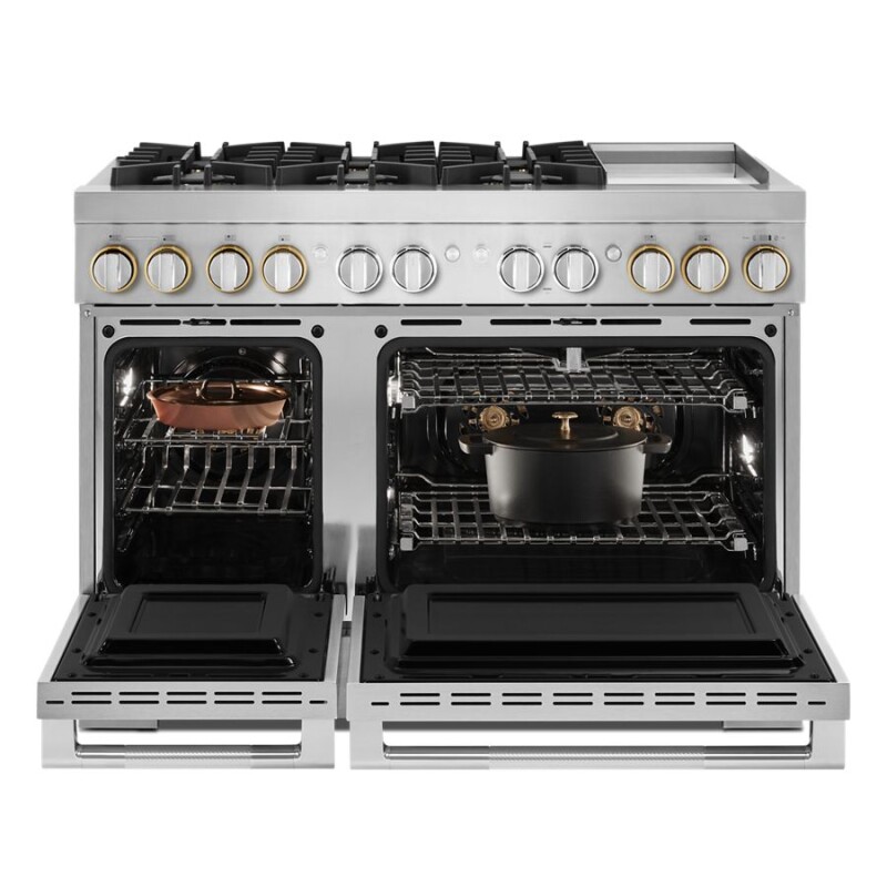 RISE 48" Dual-Fuel Professional-Style Range with Chrome-Infused Griddle and Steam Assist JDSP548HL