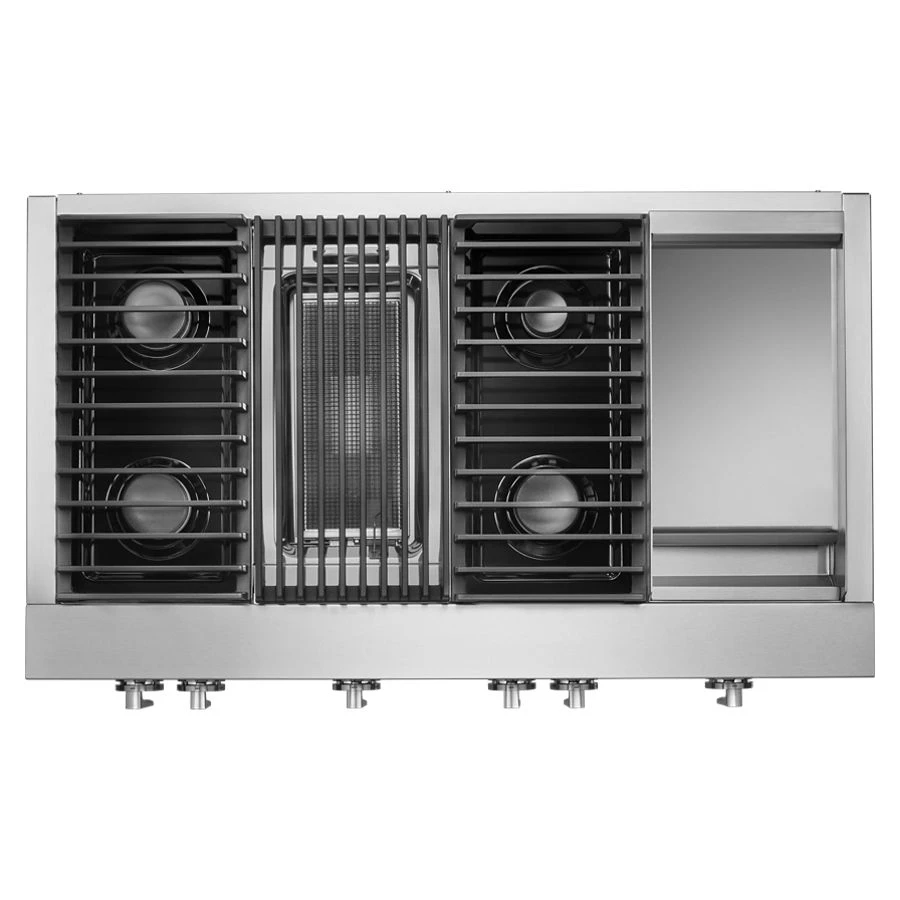 NOIR 48" Gas Professional-Style Rangetop with Chrome-Infused Griddle and Grill JGCP748HM