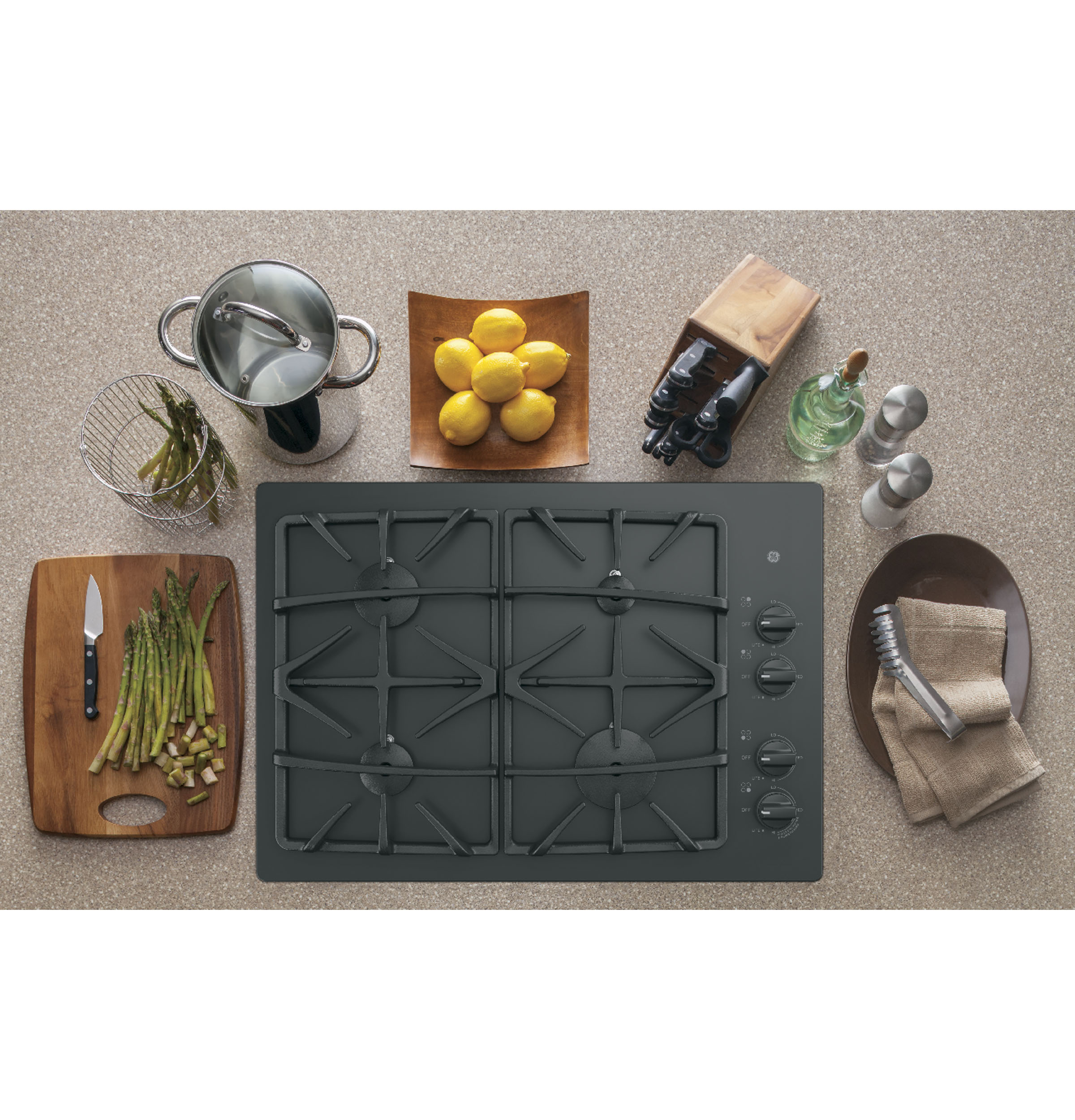 30" Built-In Gas on Glass Cooktop with Dishwasher Safe Grates JGP5530DLBB, product image 2 of 12