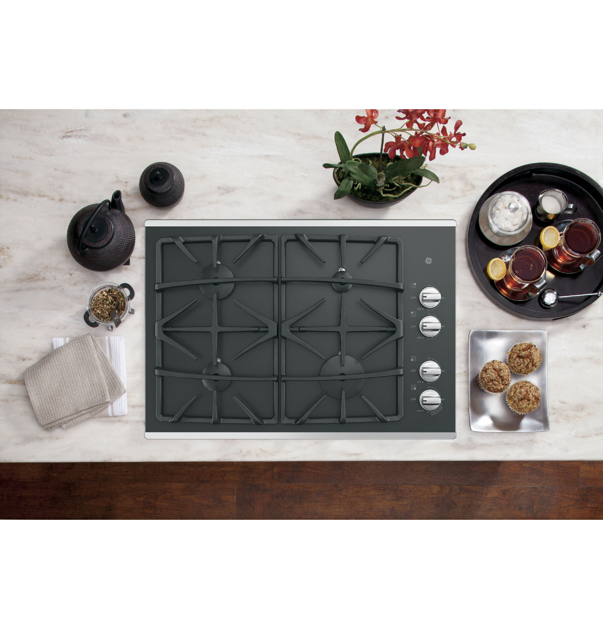 30" Built-In Gas on Glass Cooktop with Dishwasher Safe Grates JGP5530SLSS, product image 2 of 12