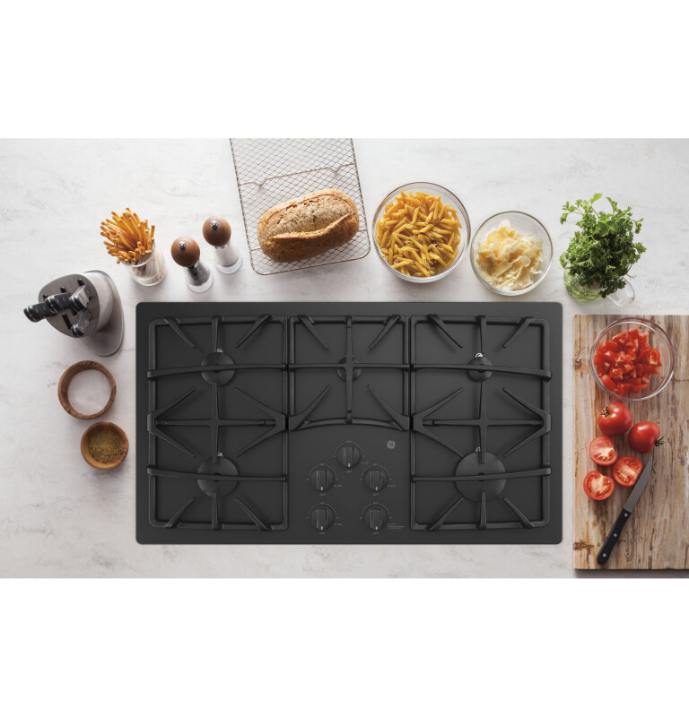 36" Built-In Gas on Glass Cooktop with 5 Burners and Dishwasher Safe Grates JGP5536DLBB, product image 2 of 11