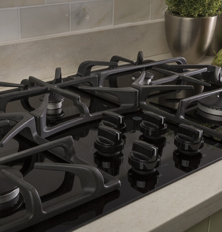 36" Built-In Gas on Glass Cooktop with 5 Burners and Dishwasher Safe Grates JGP5536DLBB, product image 8 of 11