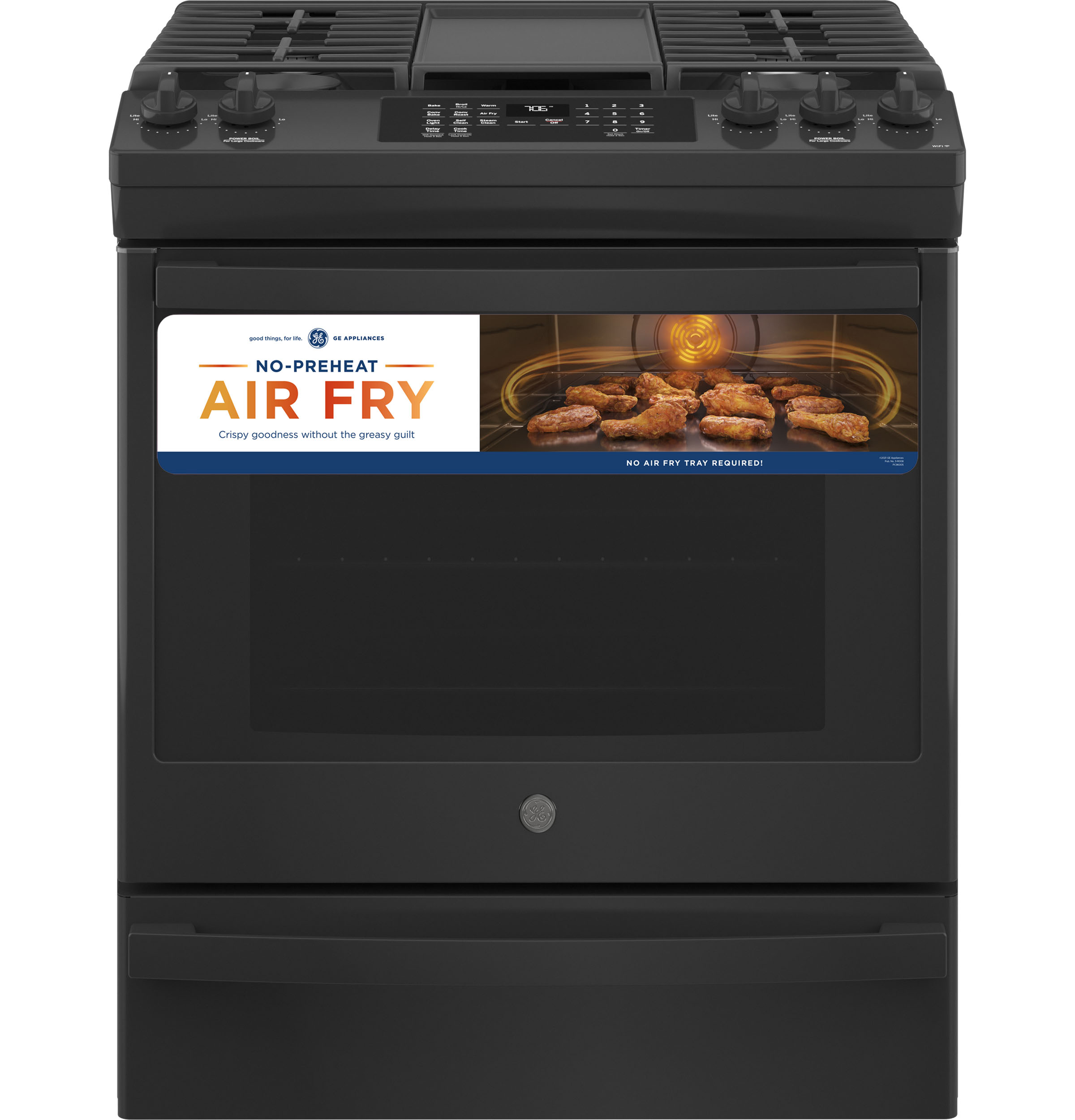 30" Slide-In Front-Control Convection Gas Range with No Preheat Air Fry JGS760DPBB