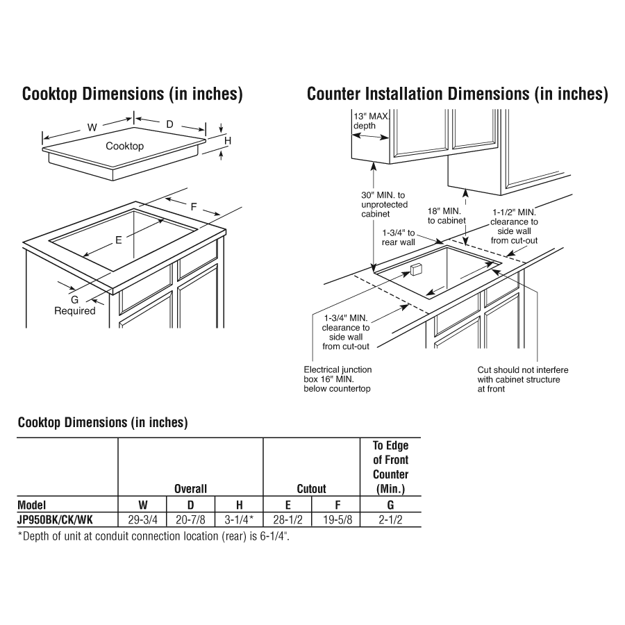 30" Built-In CleanDesign Electric Cooktop JP950WKWW