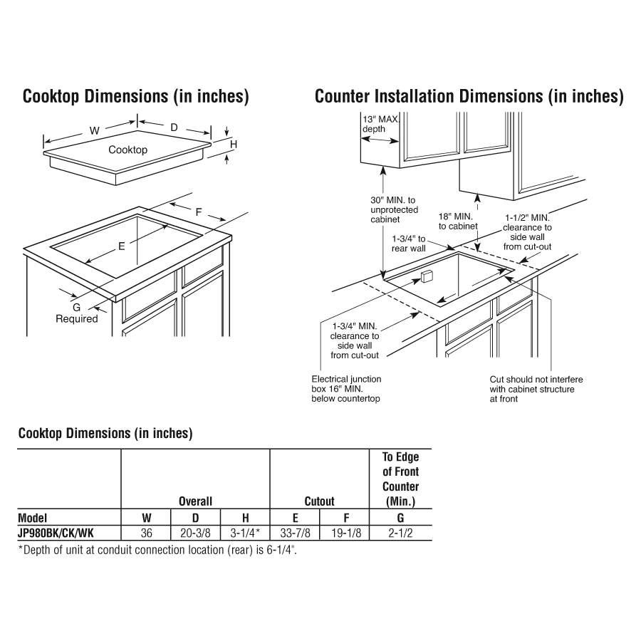 36" Built-In CleanDesign Cooktop JP980CKCC
