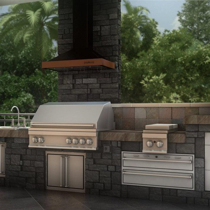 36 In. Convertible Vent Designer Series Wall Mount Range Hood In Oil-rubbed Bronze With Copper Bands KB2BCXXX36