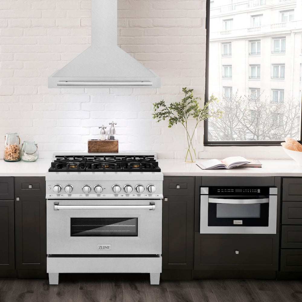 36 In. Convertible Satin Stainless Steel Wall Mount Range Hood With Stainless Steel Handle KB4SNX36