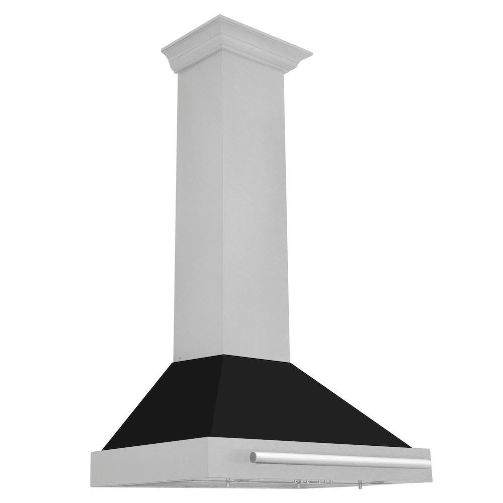 30 In. Convertible Satin Stainless Steel Wall Mount Range Hood With Black Matte Shell And Stainless Steel Handle KB4SNXBLM30
