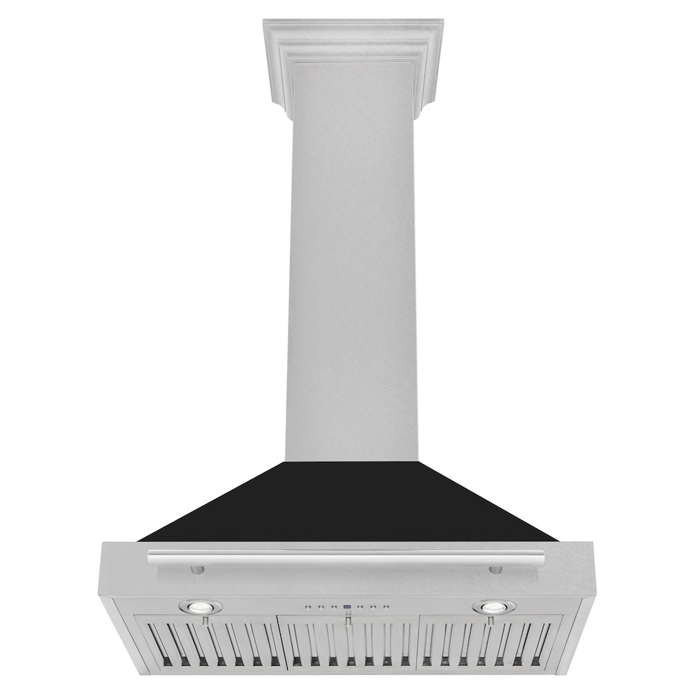 30 In. Convertible Satin Stainless Steel Wall Mount Range Hood With Black Matte Shell And Stainless Steel Handle KB4SNXBLM30