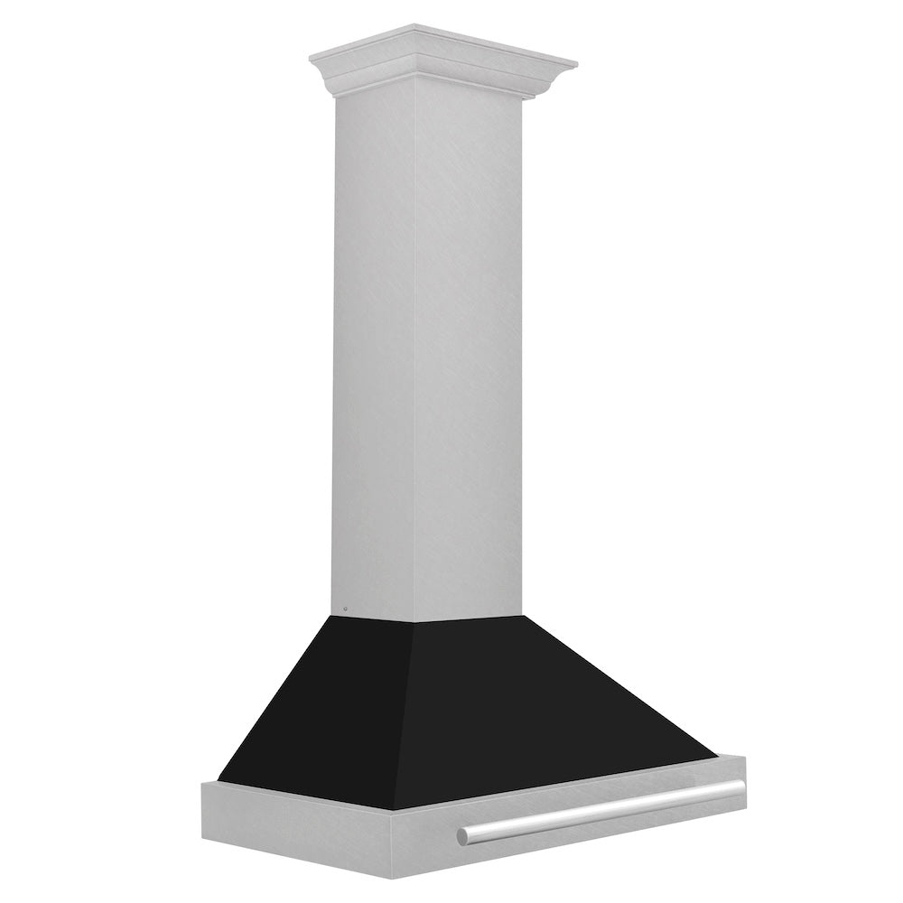 30 In. Convertible Satin Stainless Steel Wall Mount Range Hood With Black Matte Shell And Stainless Steel Handle KB4SNXBLM30