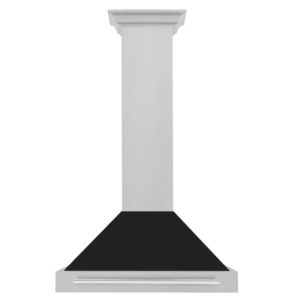 30 In. Convertible Satin Stainless Steel Wall Mount Range Hood With Black Matte Shell And Stainless Steel Handle KB4SNXBLM30