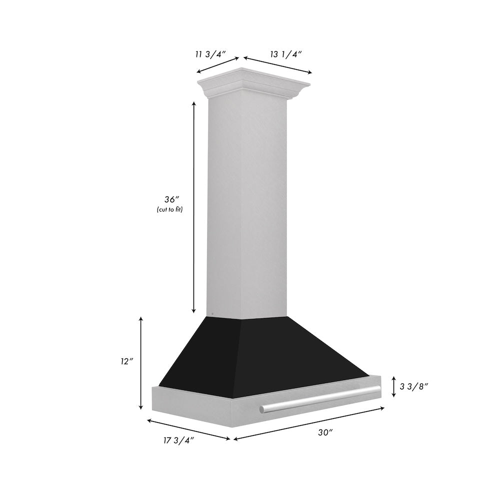 30 In. Convertible Satin Stainless Steel Wall Mount Range Hood With Black Matte Shell And Stainless Steel Handle KB4SNXBLM30