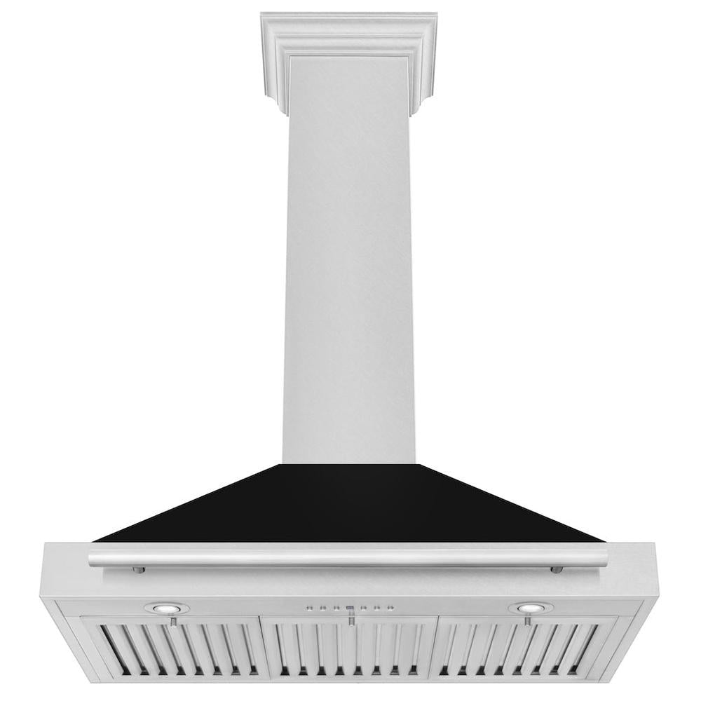 36 In. Convertible Satin Stainless Steel Wall Mount Range Hood With Black Matte Shell And Stainless Steel Handle KB4SNXBLM36