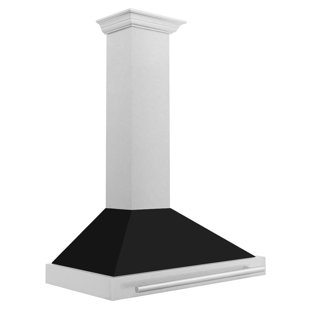 36 In. Convertible Satin Stainless Steel Wall Mount Range Hood With Black Matte Shell And Stainless Steel Handle KB4SNXBLM36