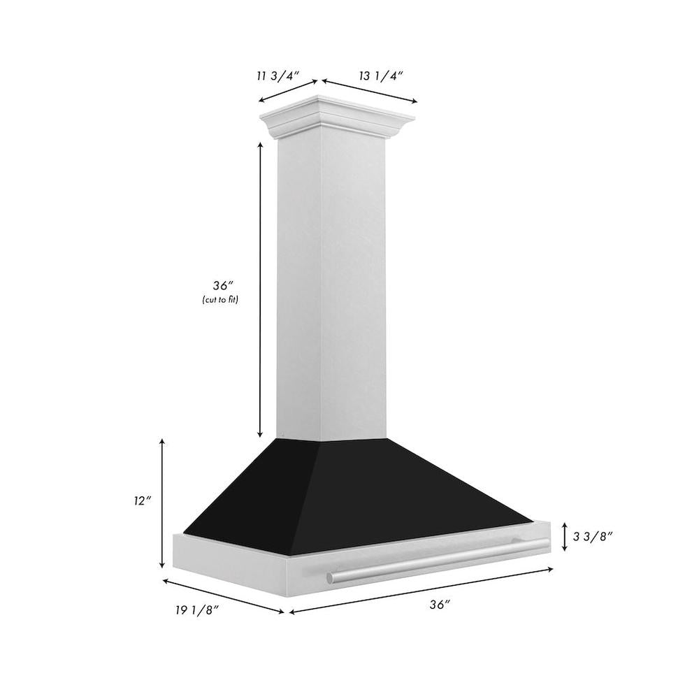 36 In. Convertible Satin Stainless Steel Wall Mount Range Hood With Black Matte Shell And Stainless Steel Handle KB4SNXBLM36