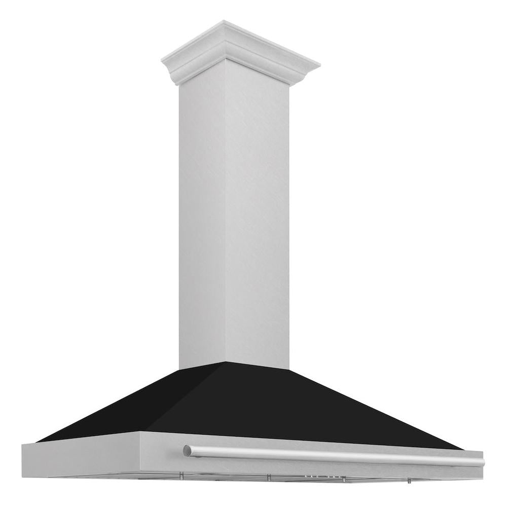 48 In. Convertible Satin Stainless Steel Wall Mount Range Hood With Black Matte Shell And Stainless Steel Handle KB4SNXBLM48
