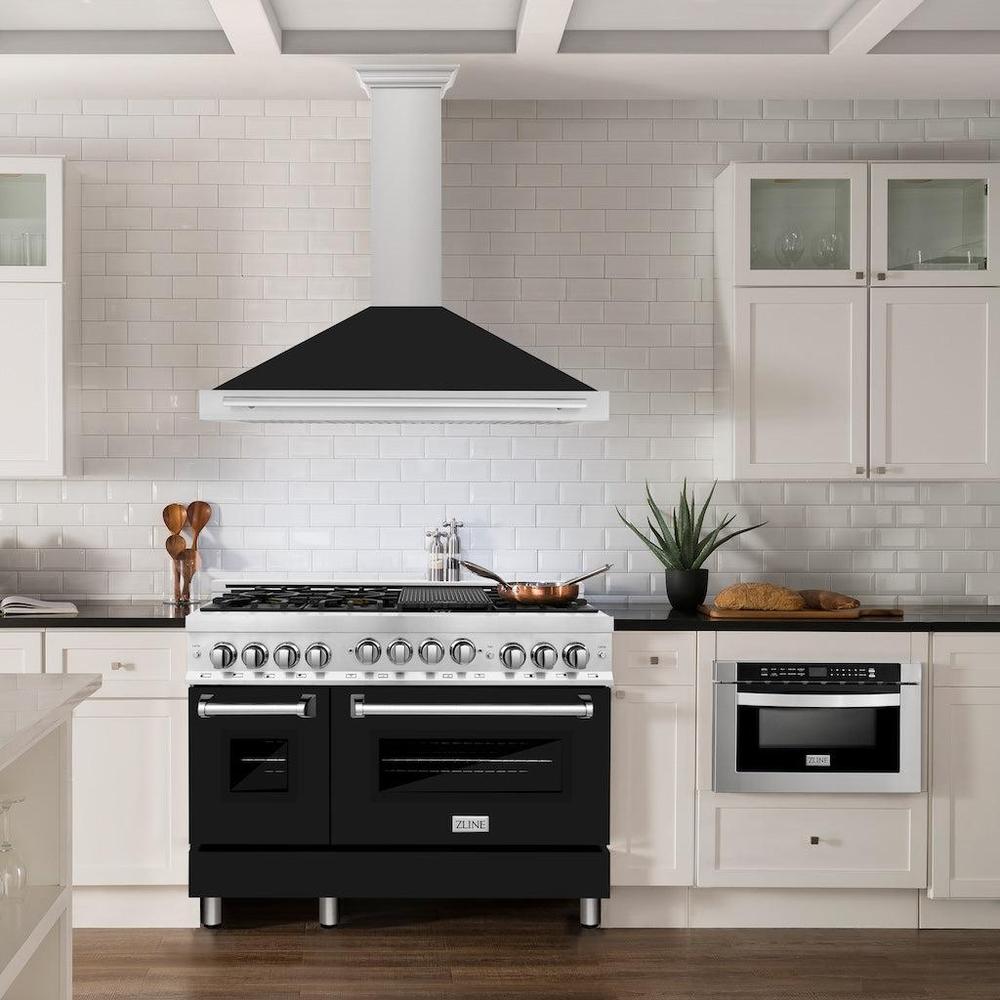 48 In. Convertible Satin Stainless Steel Wall Mount Range Hood With Black Matte Shell And Stainless Steel Handle KB4SNXBLM48