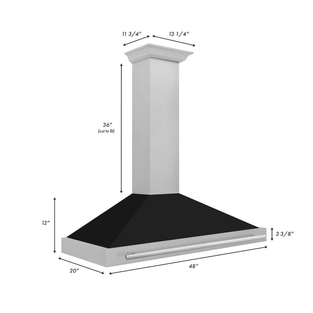 48 In. Convertible Satin Stainless Steel Wall Mount Range Hood With Black Matte Shell And Stainless Steel Handle KB4SNXBLM48