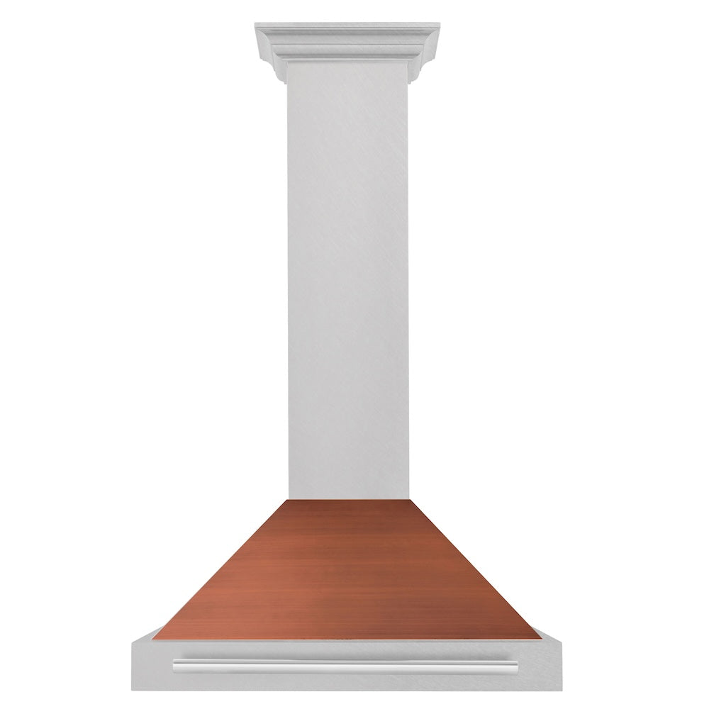 30 In. Convertible Satin Stainless Steel Wall Mount Range Hood With Copper Shell And Stainless Steel Handle KB4SNXC30