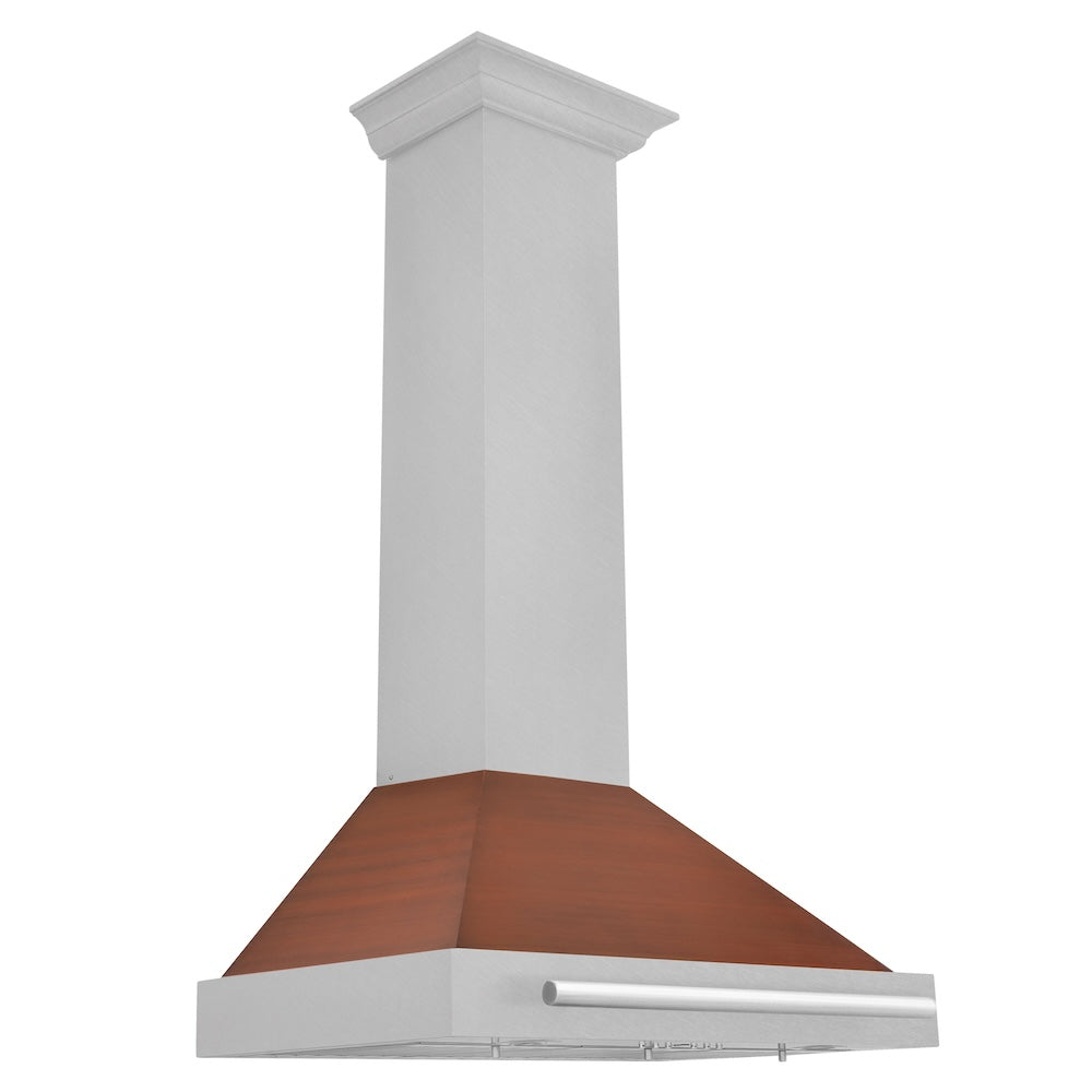30 In. Convertible Satin Stainless Steel Wall Mount Range Hood With Copper Shell And Stainless Steel Handle KB4SNXC30