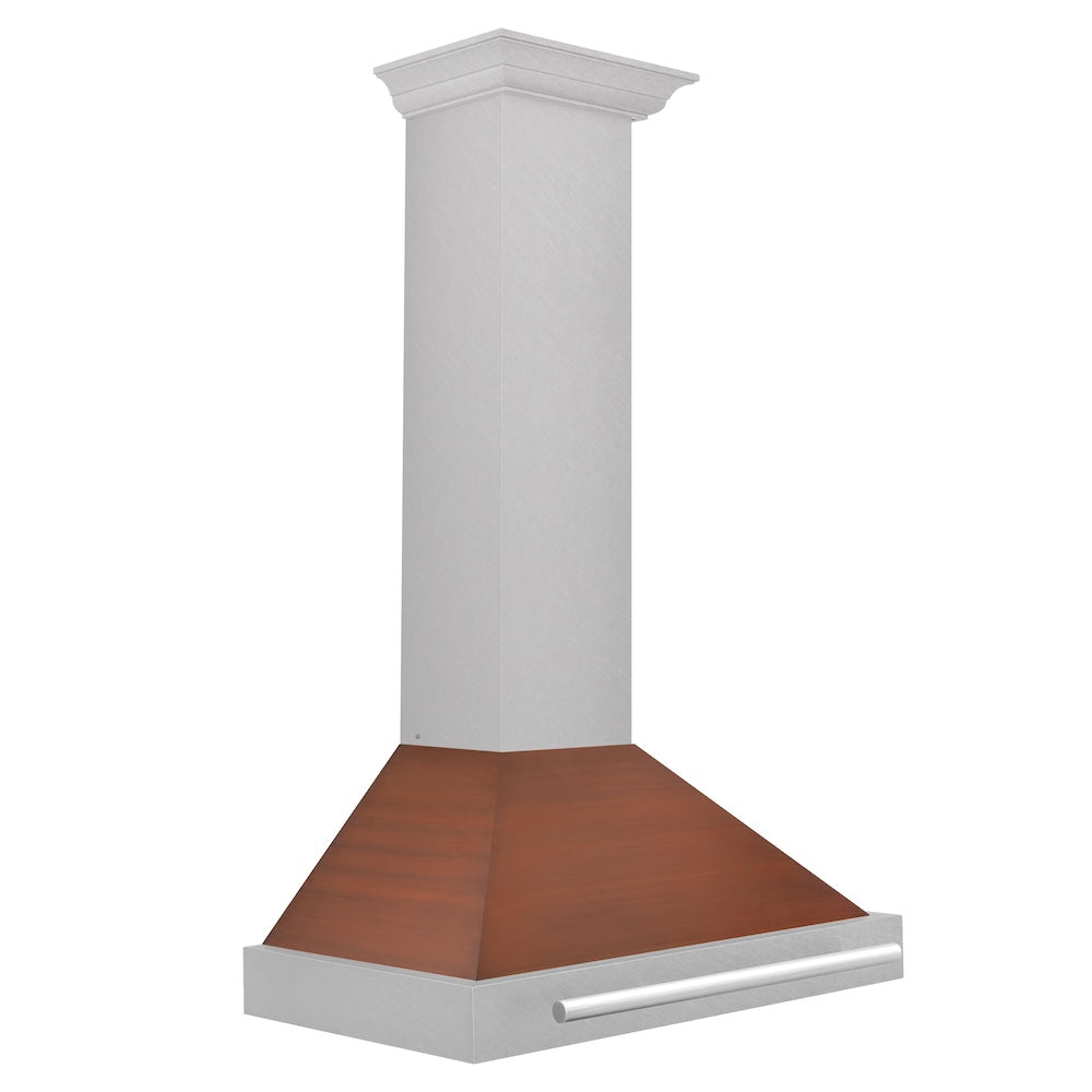 30 In. Convertible Satin Stainless Steel Wall Mount Range Hood With Copper Shell And Stainless Steel Handle KB4SNXC30