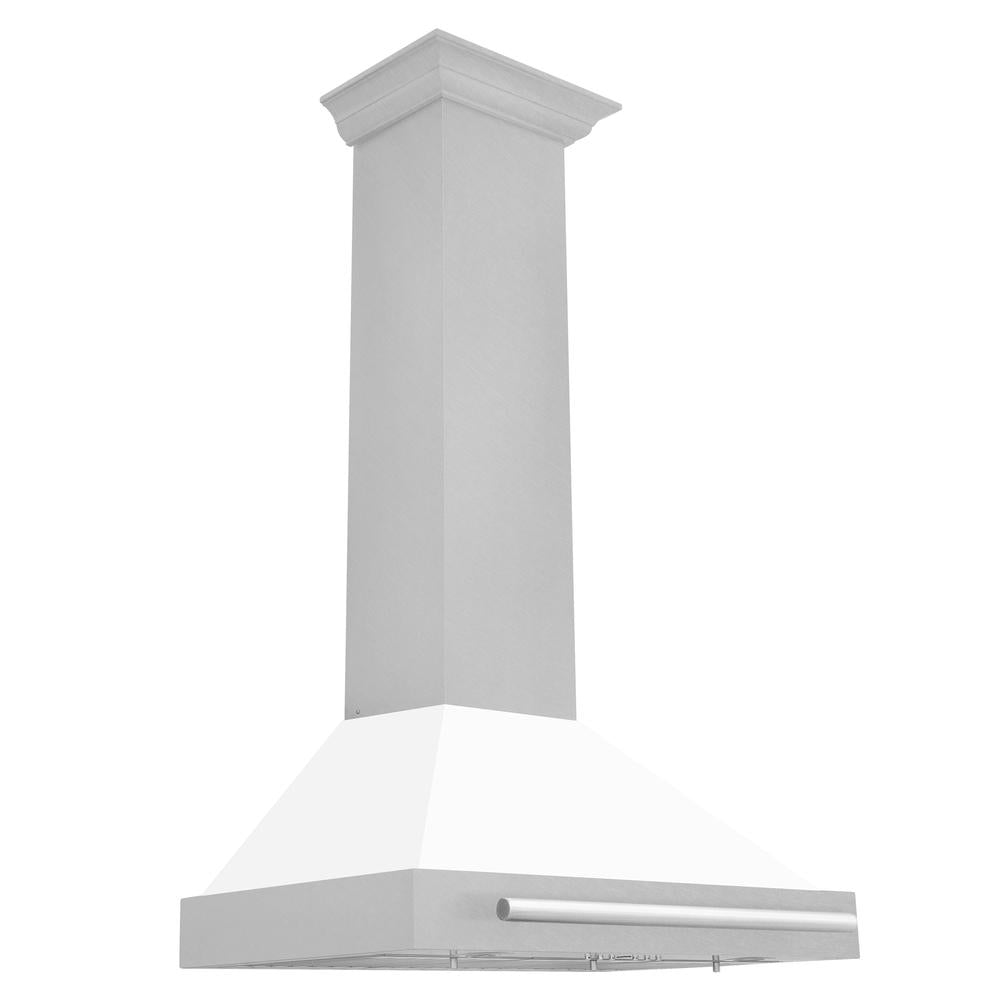 30 In. Convertible Satin Stainless Steel Wall Mount Range Hood With White Matte Shell And Stainless Steel Handle KB4SNXWM30