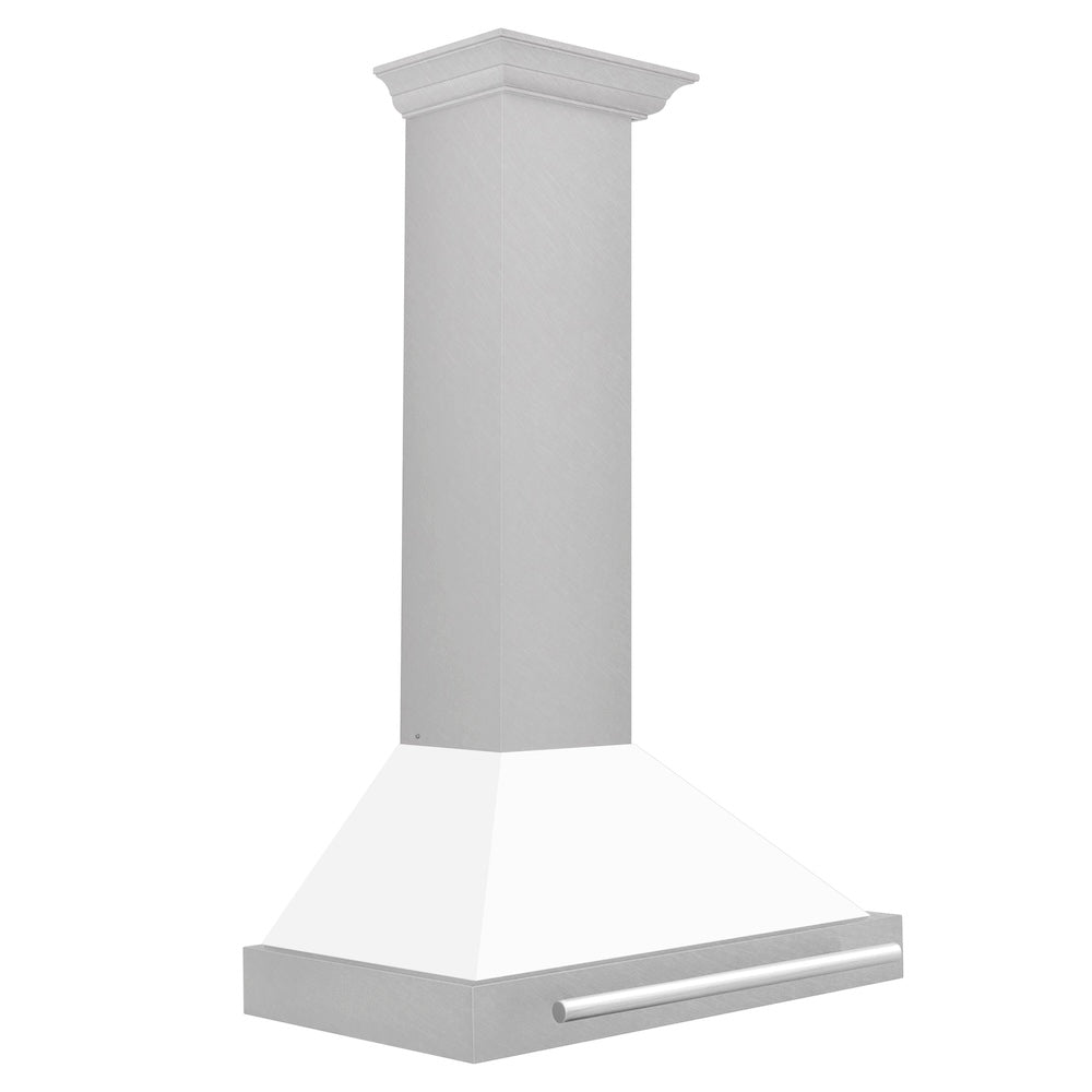 30 In. Convertible Satin Stainless Steel Wall Mount Range Hood With White Matte Shell And Stainless Steel Handle KB4SNXWM30