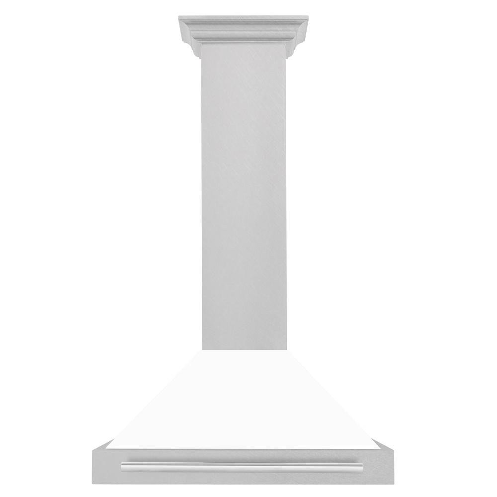 30 In. Convertible Satin Stainless Steel Wall Mount Range Hood With White Matte Shell And Stainless Steel Handle KB4SNXWM30