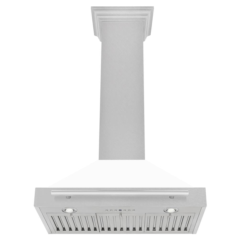 30 In. Convertible Satin Stainless Steel Wall Mount Range Hood With White Matte Shell And Stainless Steel Handle KB4SNXWM30