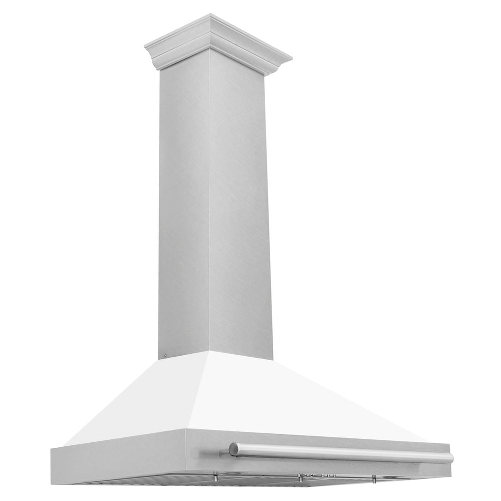 36 In. Convertible Satin Stainless Steel Wall Mount Range Hood With White Matte Shell And Stainless Steel Handle KB4SNXWM36